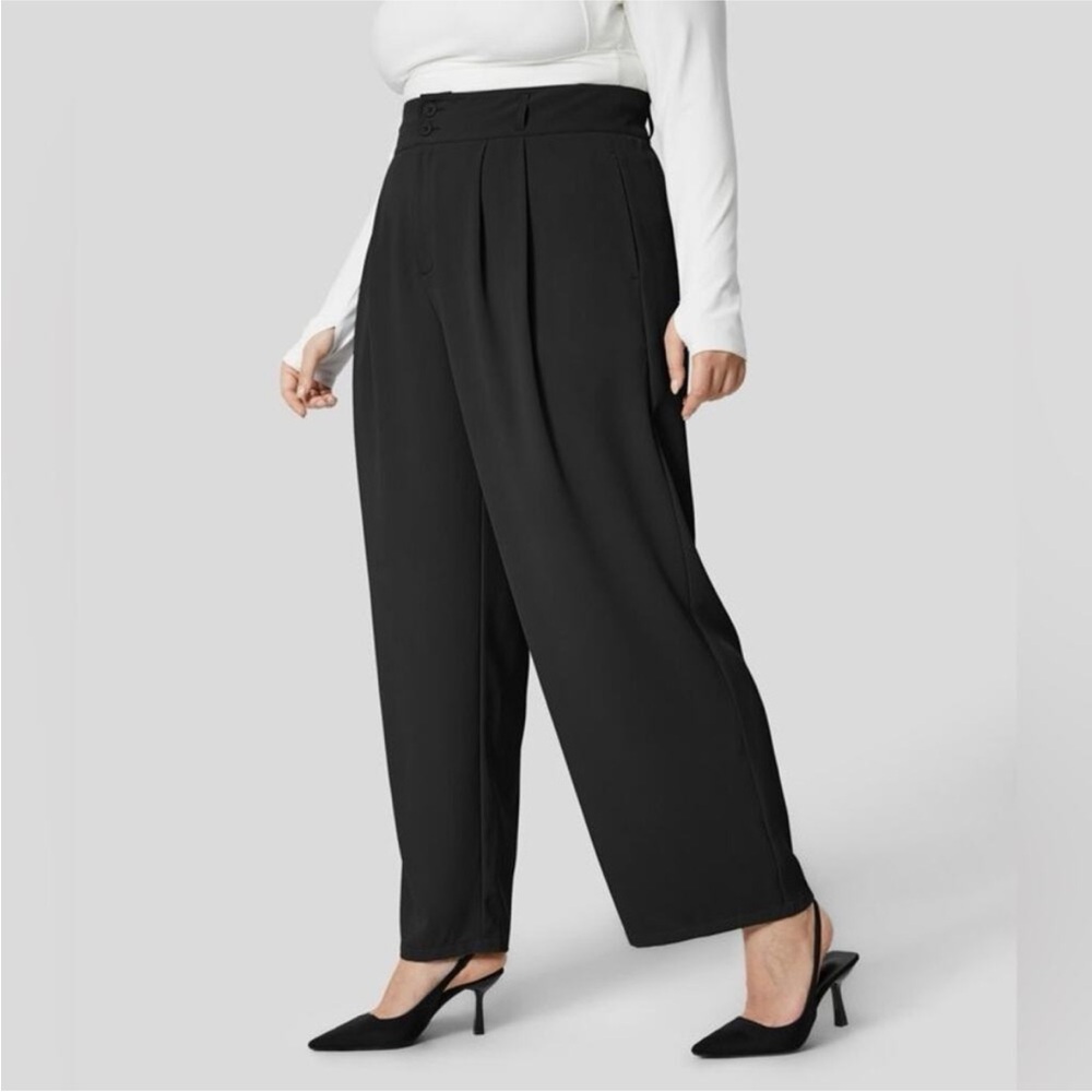 Halara High Waisted Zipper Plicated Shirred Straight Leg Work Pant Large Tall